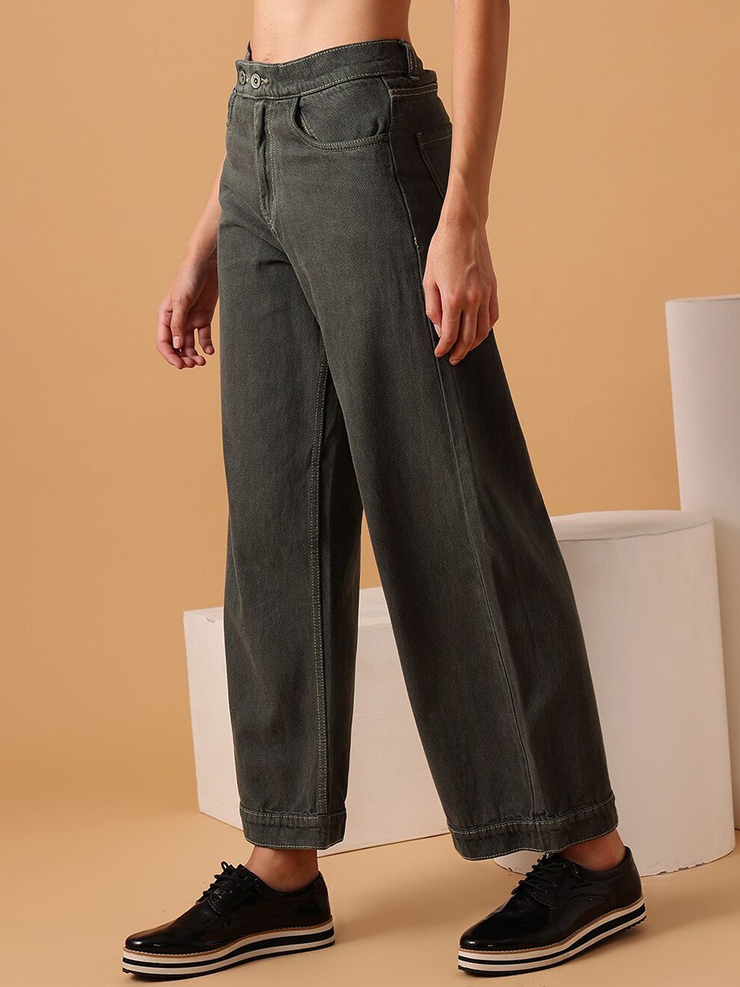 STREET 9 Women Grey Clean Look Comfort Wide Leg Jeans