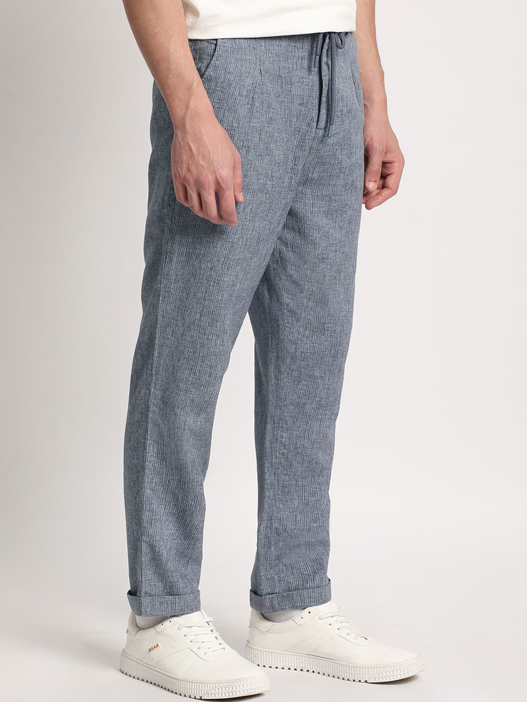 THE BEAR HOUSE Men Striped Mid-Rise Tapered Fit Trousers
