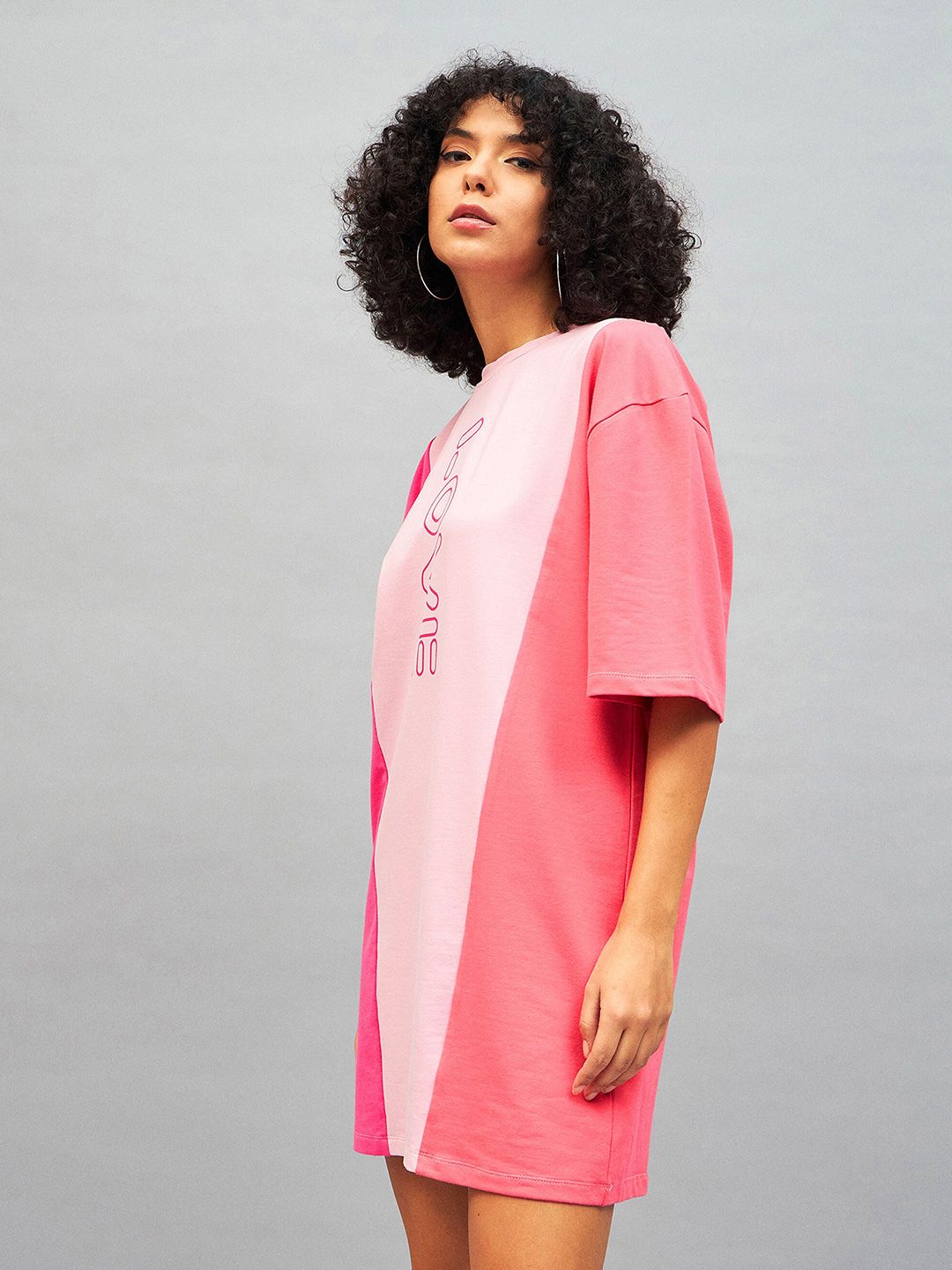 SASSAFRAS Pink Love Colourblocked Cotton T-shirt Mini Dress