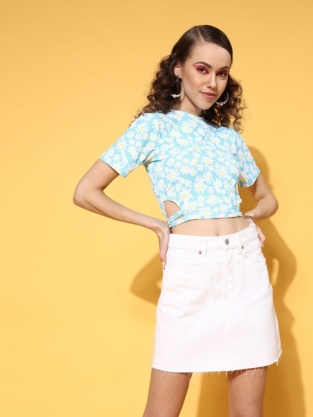 Athena Women Stunning Blue Floral Baby Tee