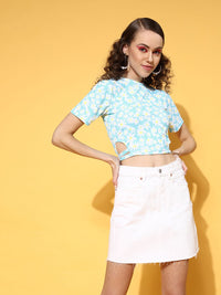 Athena Women Stunning Blue Floral Baby Tee