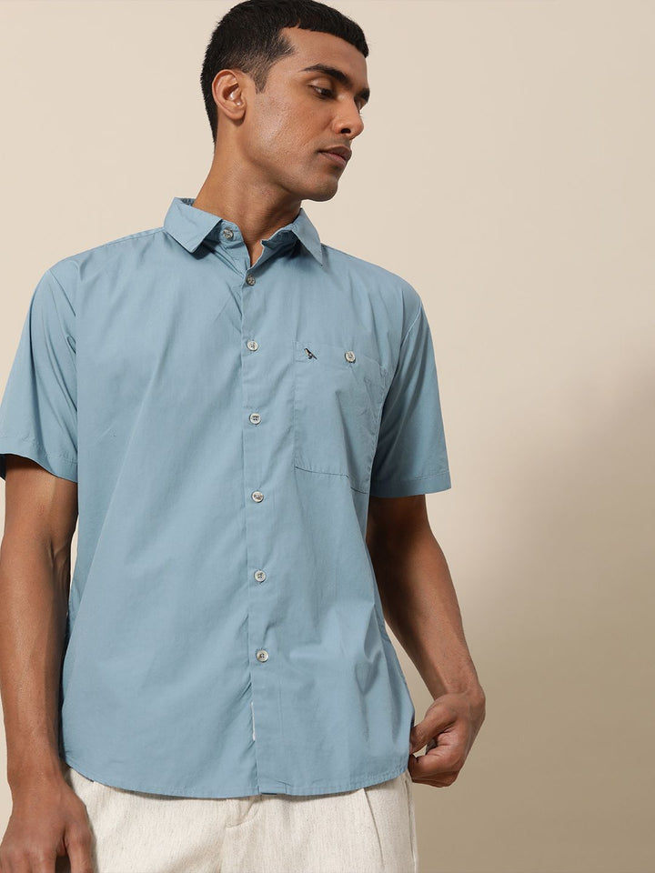 Mr Bowerbird Men Blue Pure Cotton Liberal Fit Casual Shirt