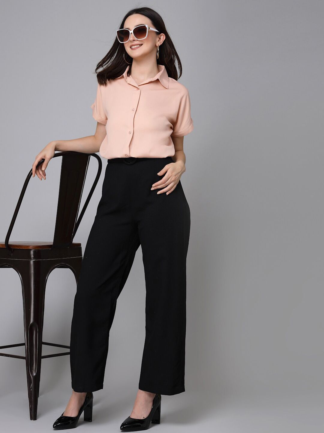 Style Quotient Nude Smart Spread Collar Formal Shirt