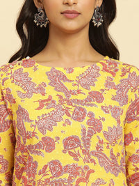 W Floral Printed Regular Pure Cotton Kurta with Trousers