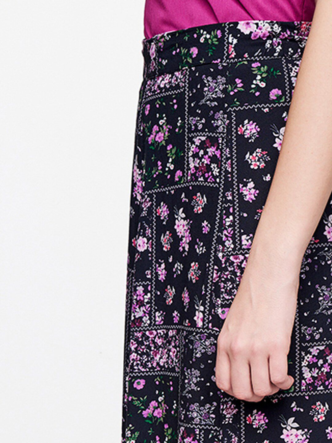 AND Women Purple & Black Printed Viscose Rayon Maxi A-Line Skirt