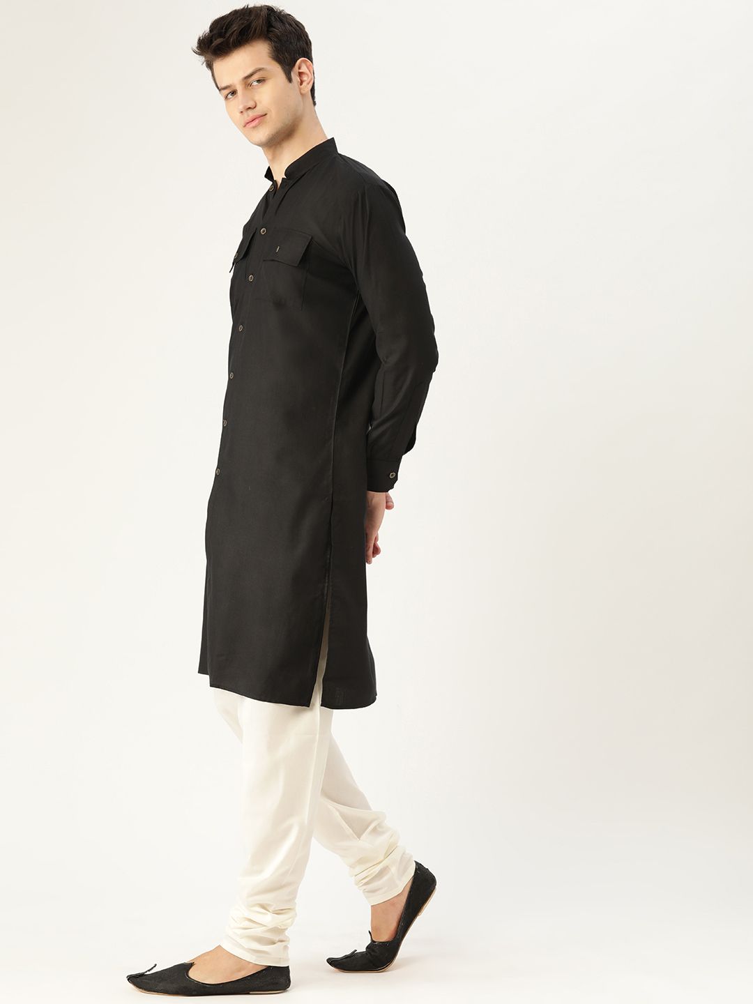 SOJANYA Lelaki Hitam Solid Kurta Lurus