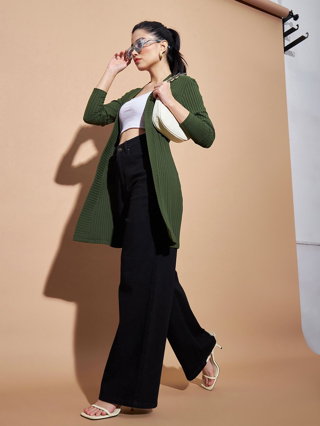 SASSAFRAS BASICS Women Ribbed Open Front Longline Shrug