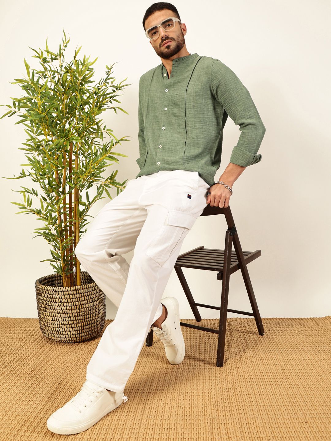 Thomas Scott Men Premium Slim Fit Textured Casual Shirt