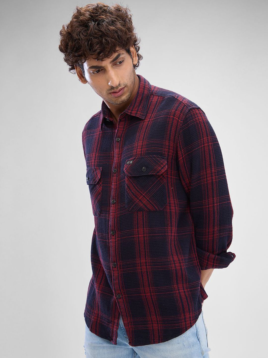 SPYKAR Men Slim Fit Opaque Checked Spread Collar Casual Shirt