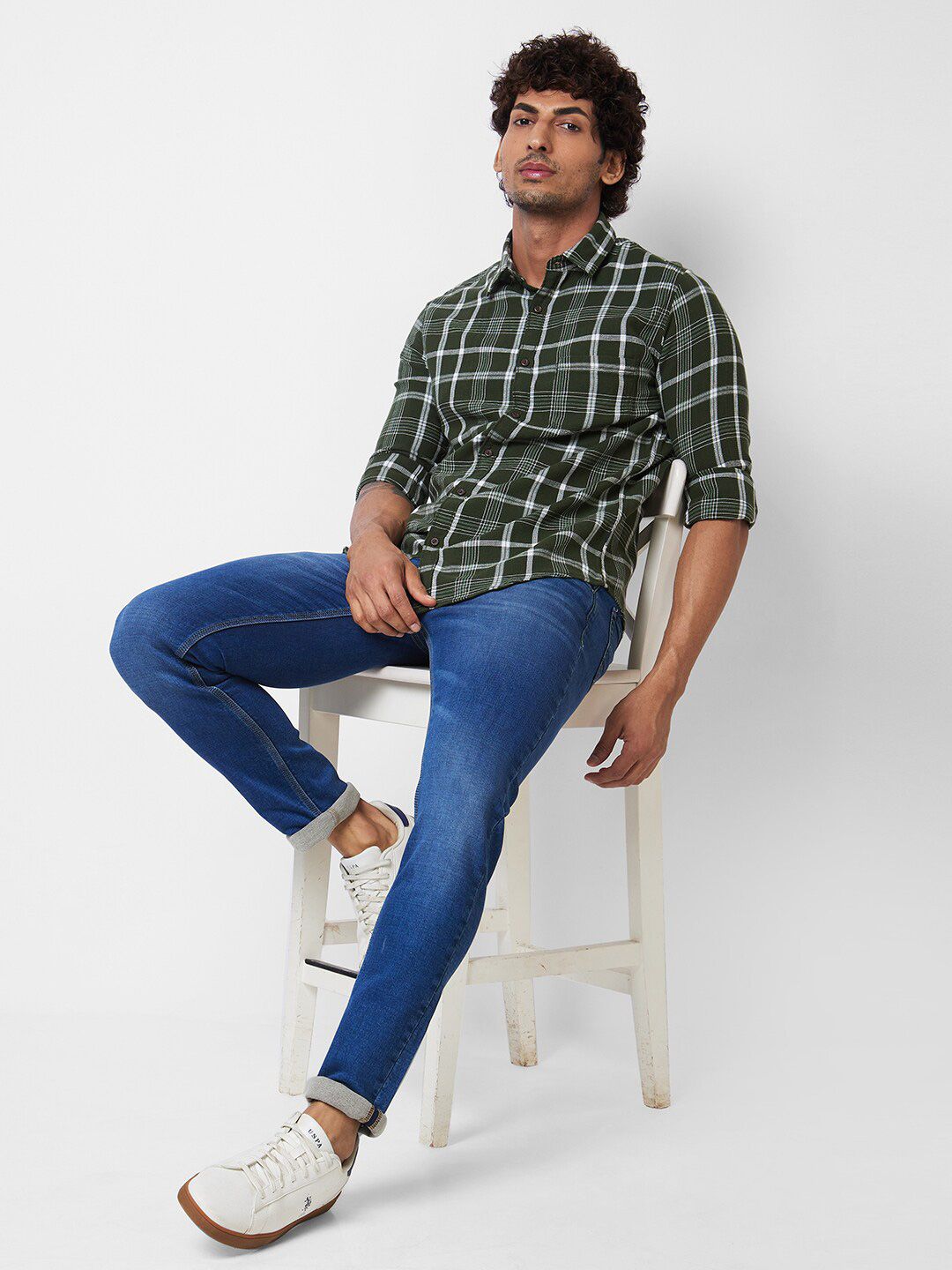 SPYKAR Spread Collar Long Sleeves Tartan Checks Cotton Casual Shirt