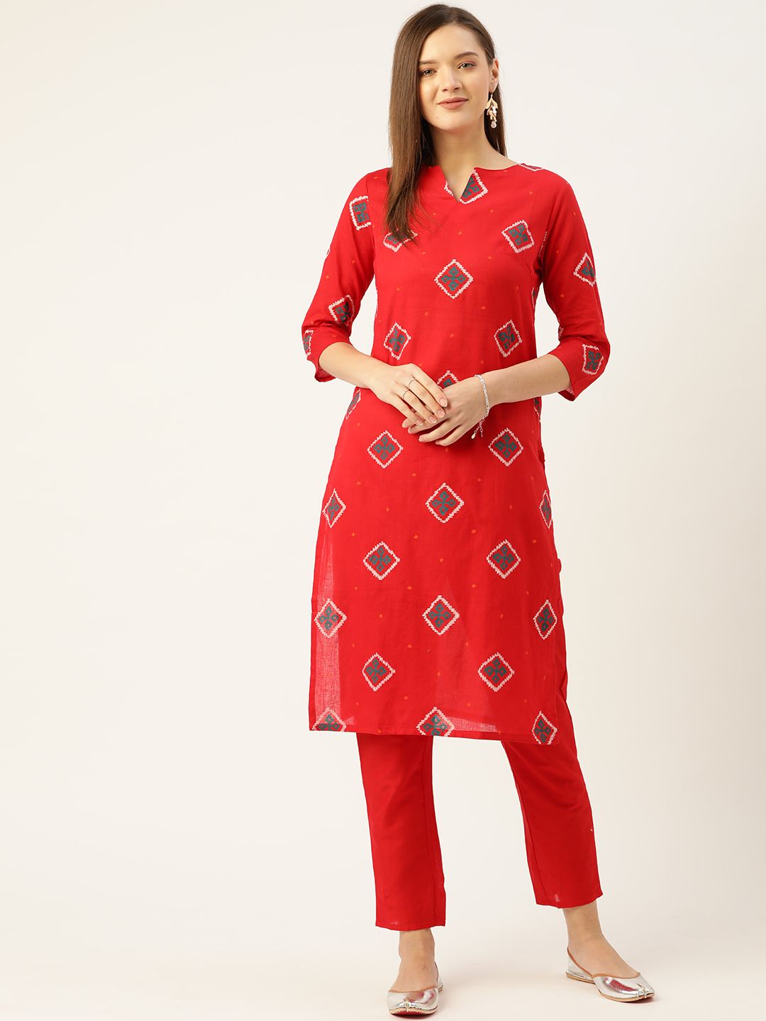 Anouk Women Red Ethnic Motifs Printed Pure Cotton Kurta with Trousers