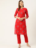 Anouk Women Red Ethnic Motifs Printed Pure Cotton Kurta with Trousers