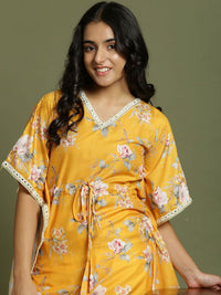 VASTRAMAY Girls Floral Printed Regular Mirror Work Kurta with Trousers