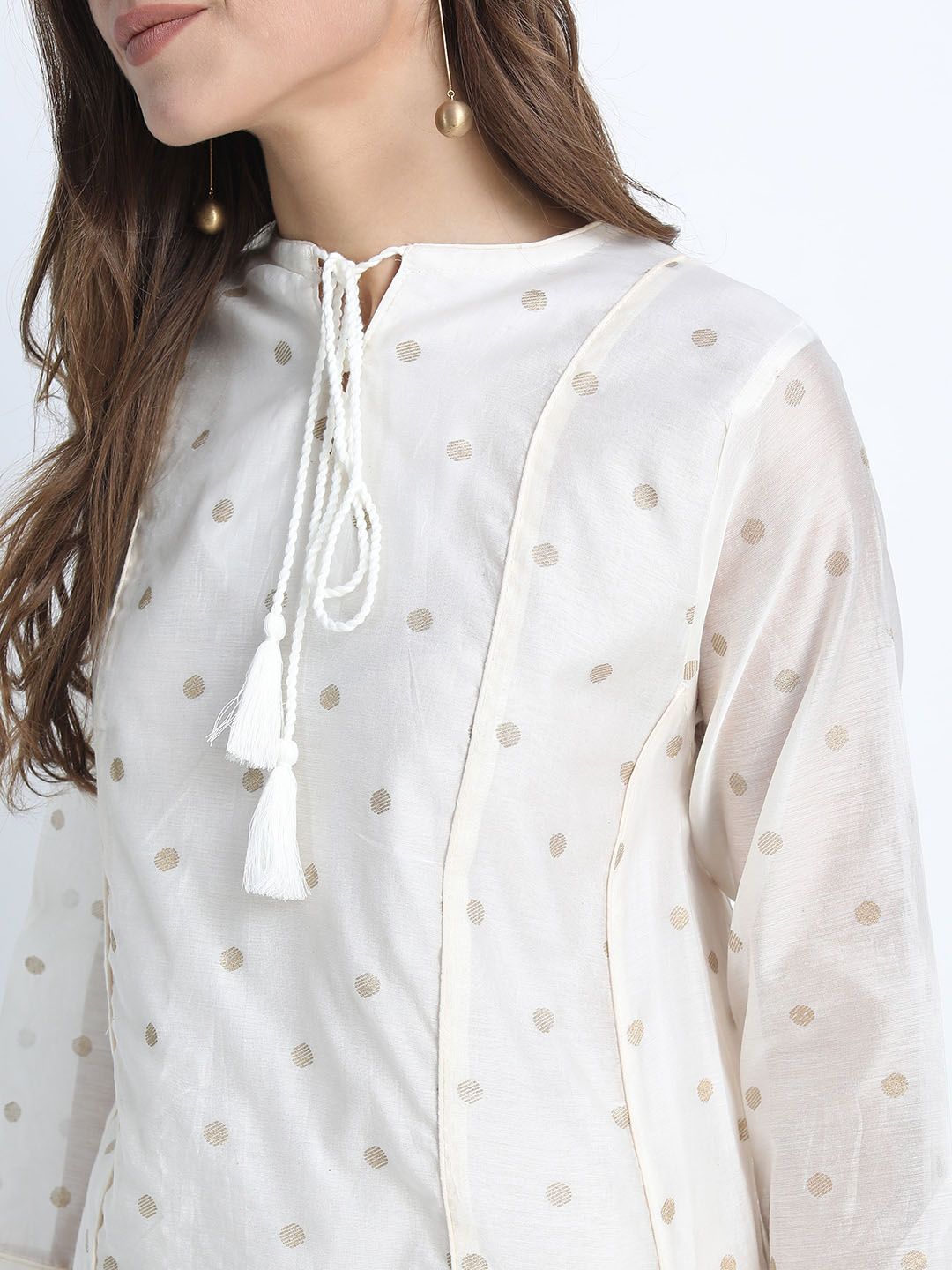 Vishudh Women Cream-Coloured Printed A-Line Kurta