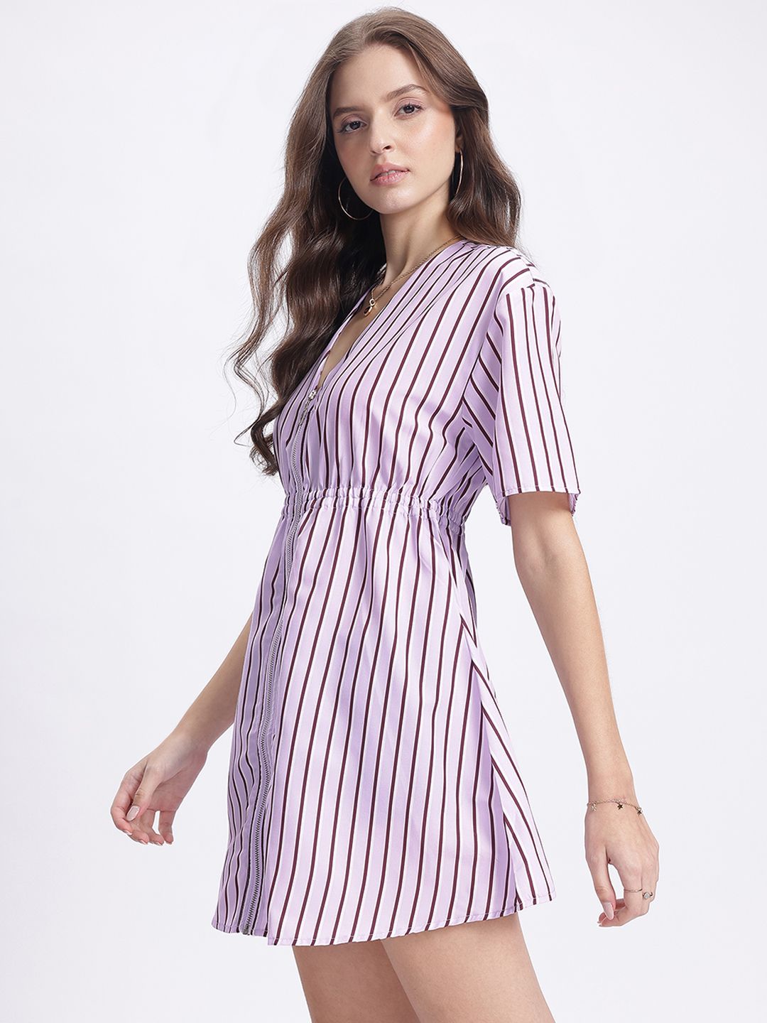 DressBerry Zipped Ease Striped Drop-Shoulder A-Line Dress