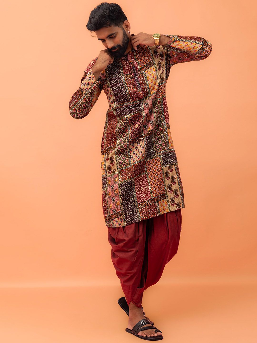 KISAH Mandarin Collar Ethnic Motifs Printed Regular Straight Kurta
