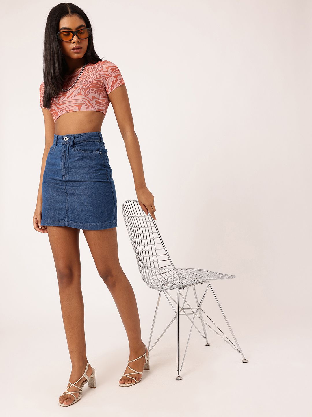 DressBerry Women Street Cool High Rise Straight Denim Mini Skirt