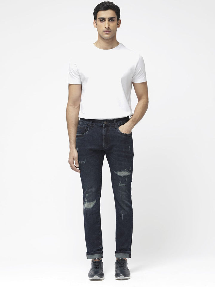 RARE RABBIT Men Erie Slim Fit Mid-Rise Ed Cotton Jeans