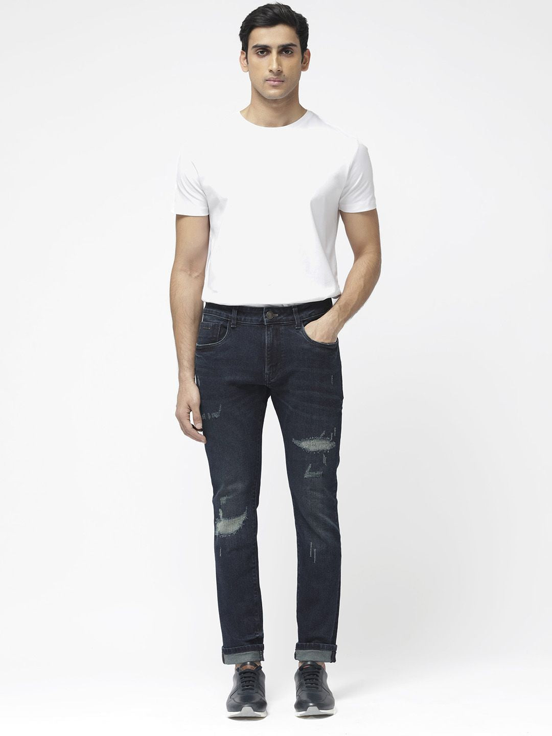 RARE RABBIT Men Erie Slim Fit Mid-Rise Ed Cotton Jeans