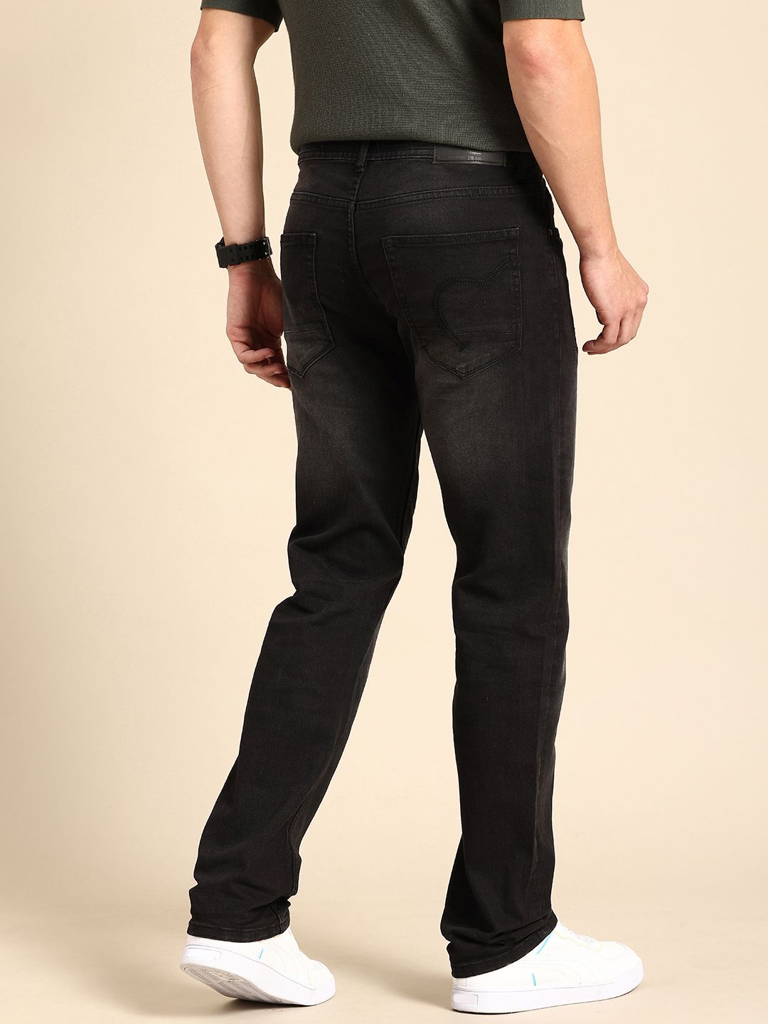 Being Human Men Straight Fit Low Distress Light Fade Stretchable Jeans