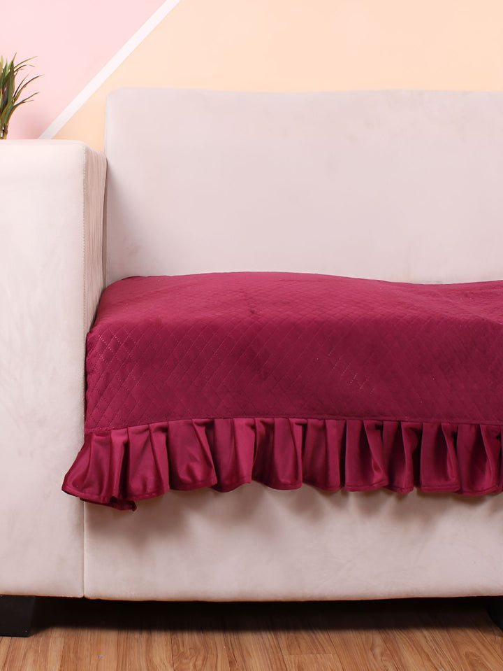 STITCHNEST Maroon Self Design 1 Seater Sofa Cover