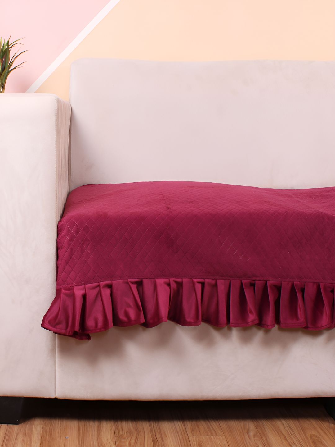 STITCHNEST Maroon Self Design 1 Seater Sofa Cover