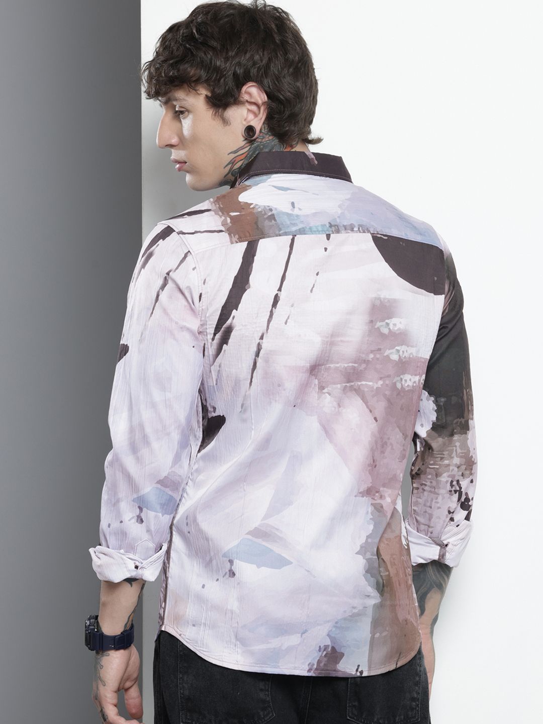 The Indian Garage Co Slim Fit Graphic Printed Crushed Casual Shirt