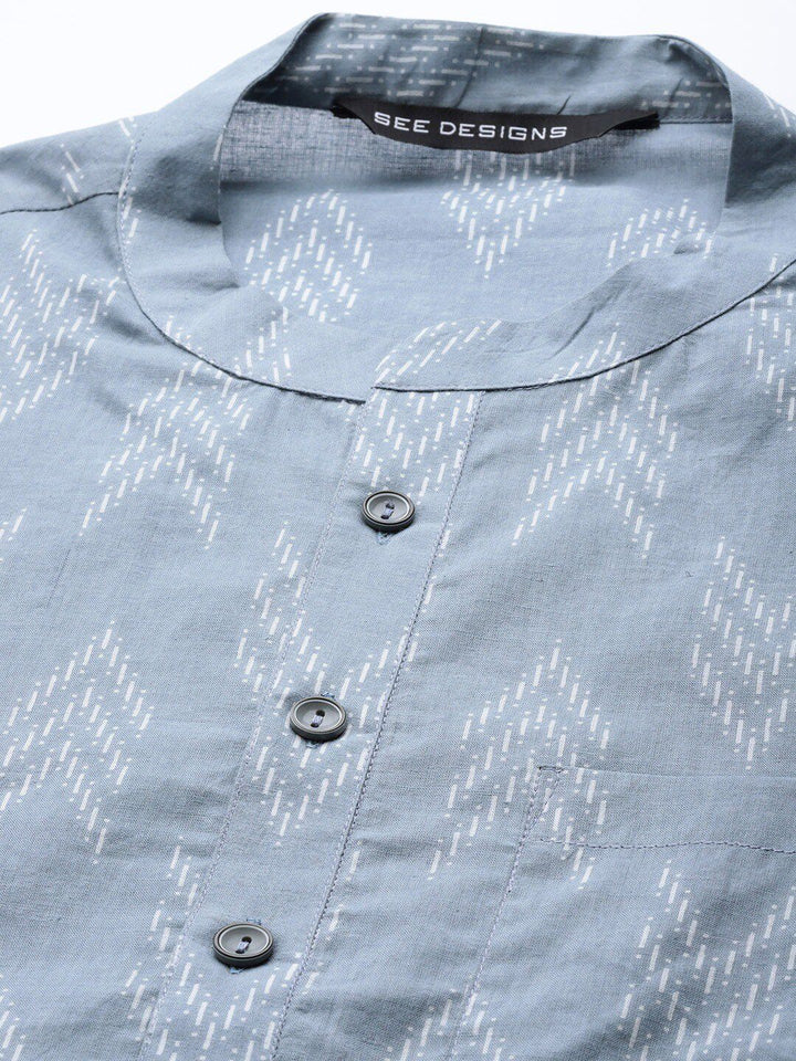 See Designs Men Grey Printed Kurta