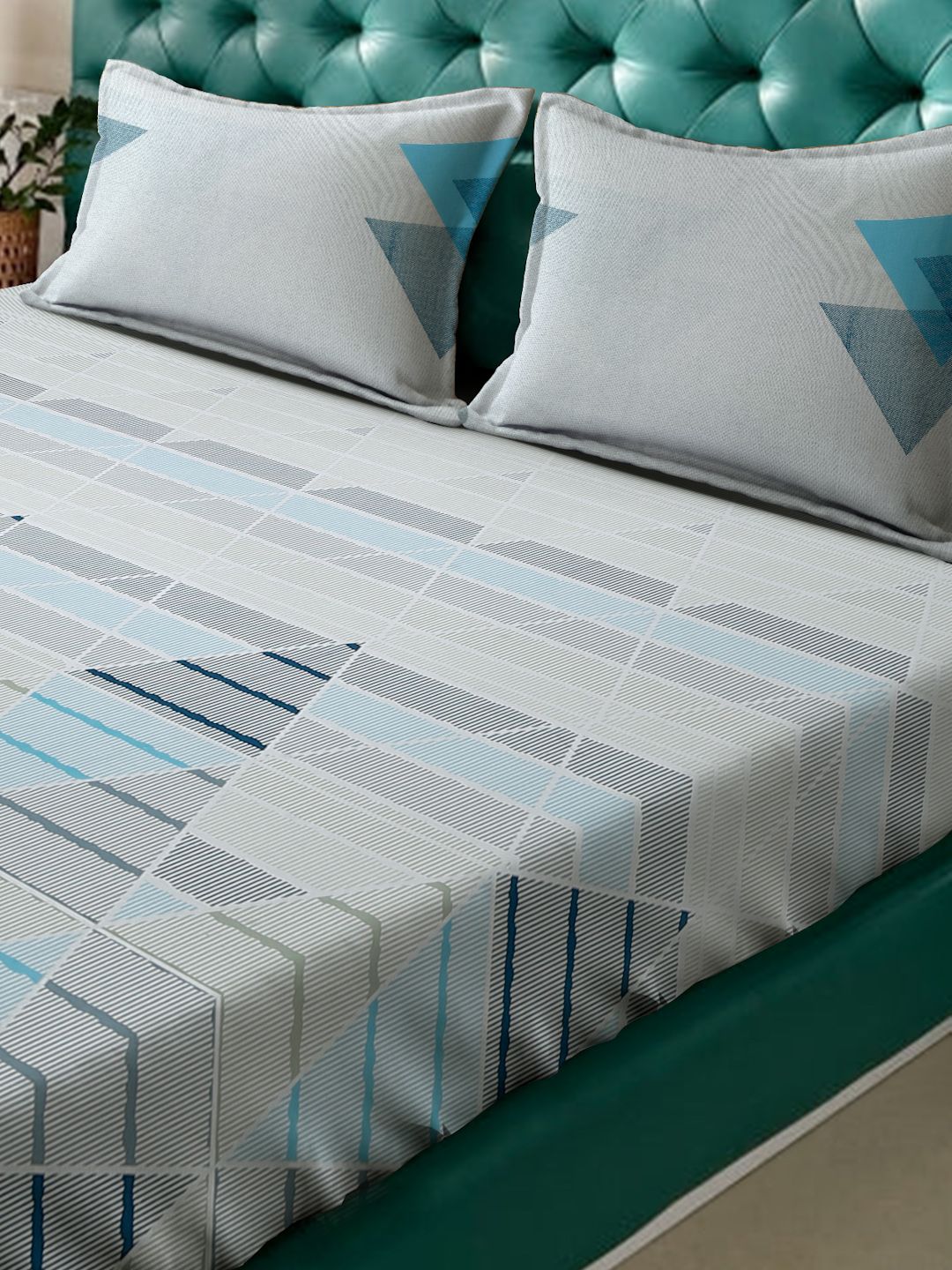 KLOTTHE Printed 400 TC Pure Cotton Fitted Super King Double Bedsheet & 2 Pillow Covers