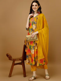 KALINI Floral Printed Empire Thread Work Kurta with Trousers & With Dupatta