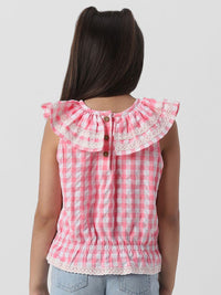 Nauti Nati Girls Gingham Checked Peter Pan Collar Sleeveless Cotton Cinched Waist Top