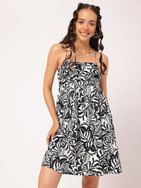 DressBerry Ruched Monochrome Fit & Flare Dress