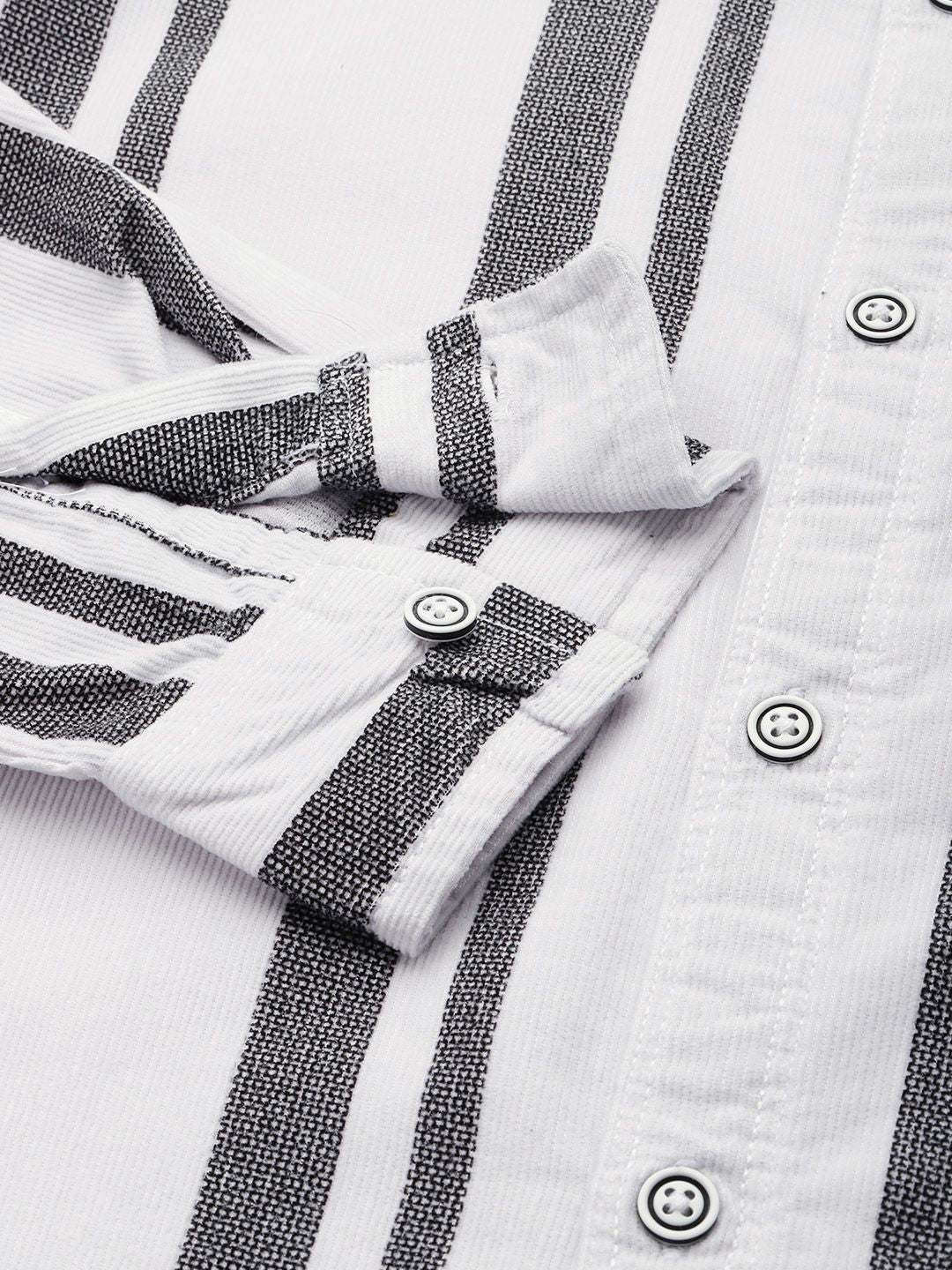 The Indian Garage Co Vertical Stripes Corduroy Pure Cotton Casual Shirt