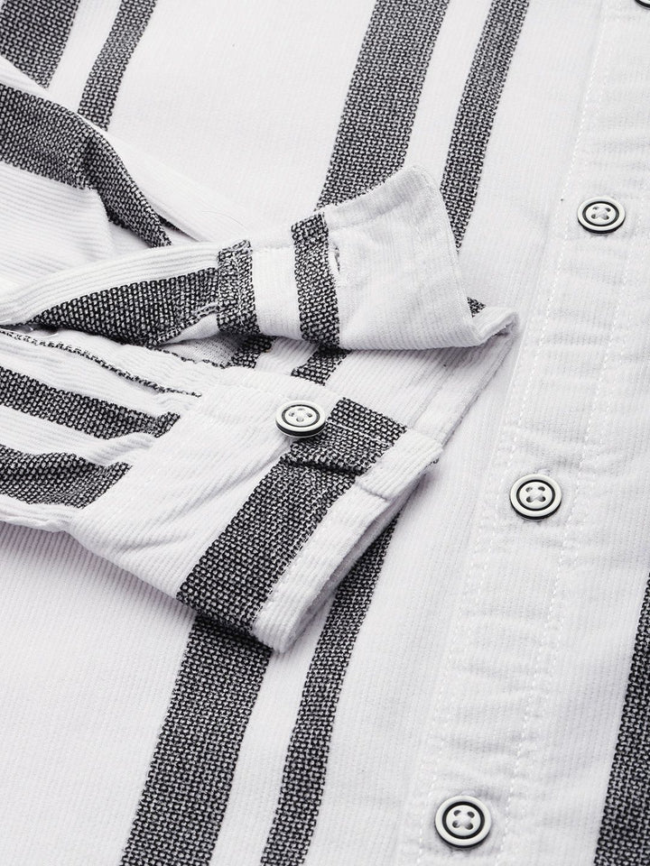 The Indian Garage Co Vertical Stripes Corduroy Pure Cotton Casual Shirt