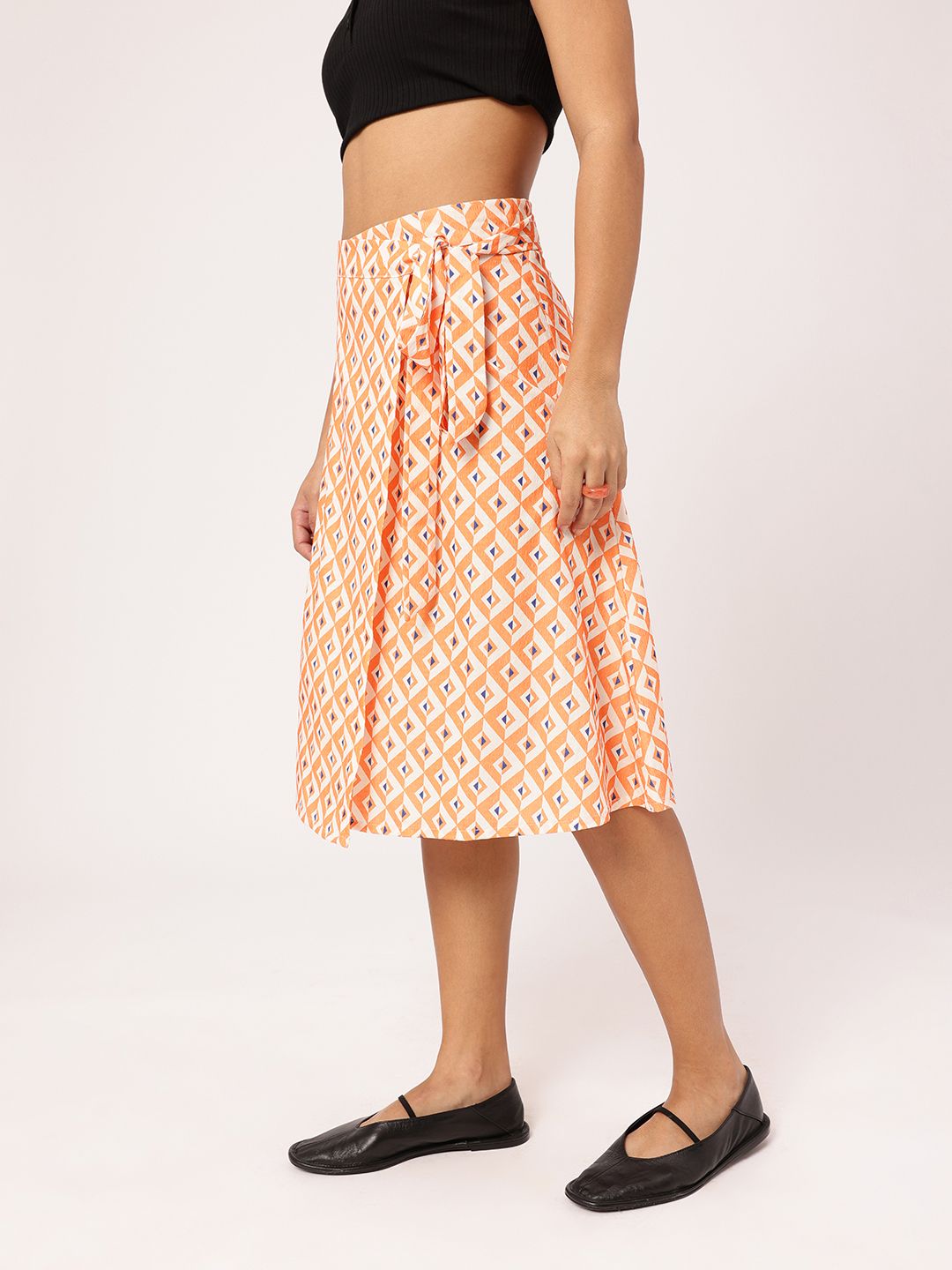 DressBerry Women Classic Suavity Geometric Printed Seersucker Wrap Skirt