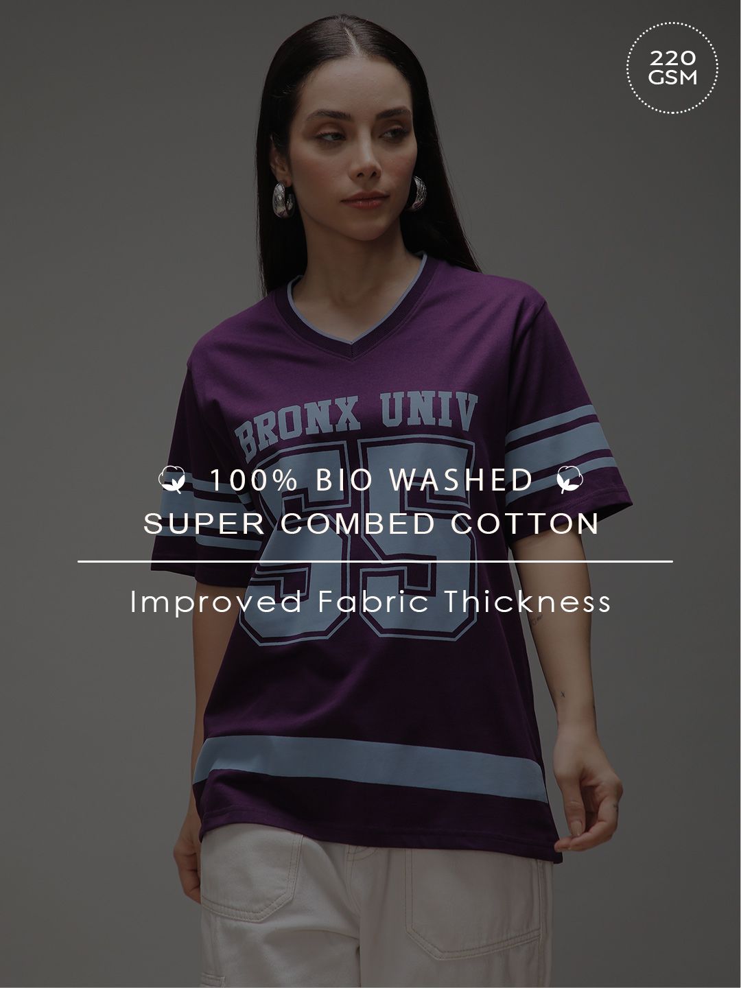 DILLINGER Women Short Sleeve Oversized V-Neck Printed Tshirt
