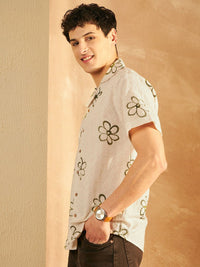 DENNISON Smart Floral Printed Schiffi Casual Oversized Cotton Shirt