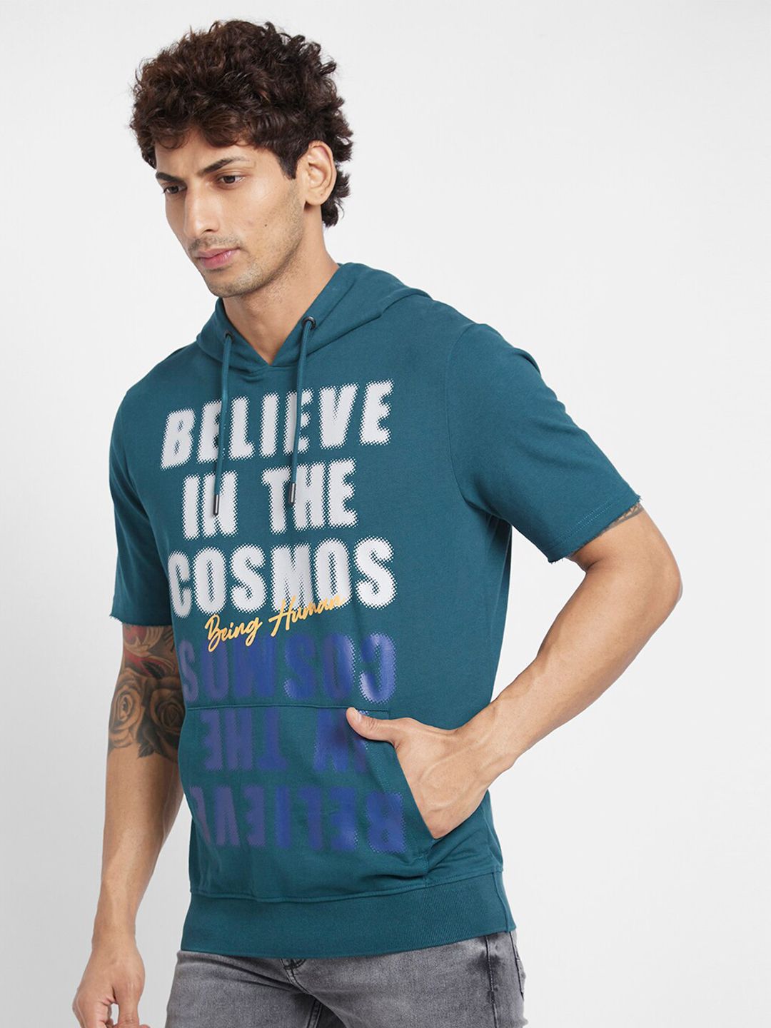 Being Human Typography Printed Hooded Cotton Pullover