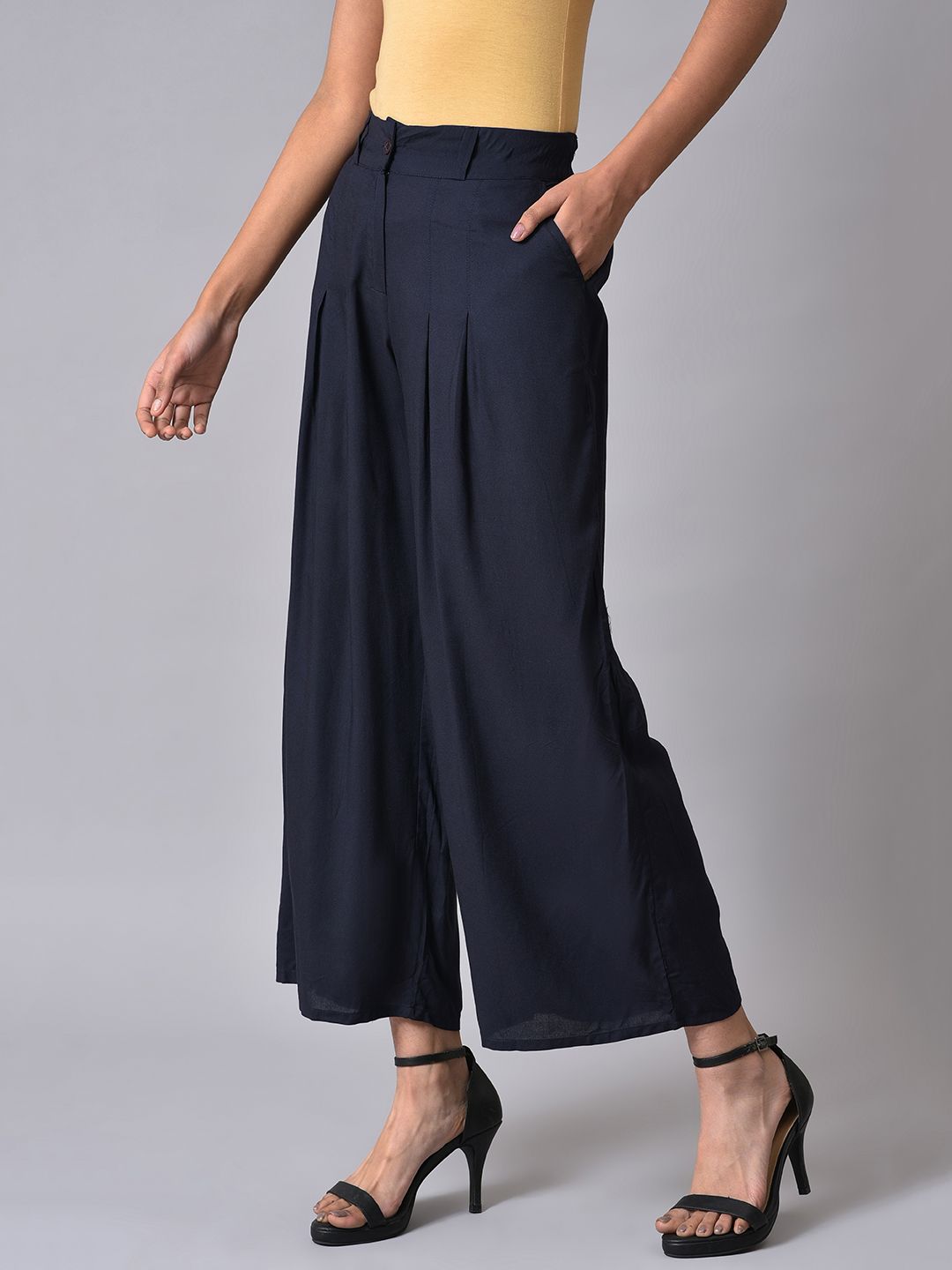 W Women Navy Palazzo Trousers