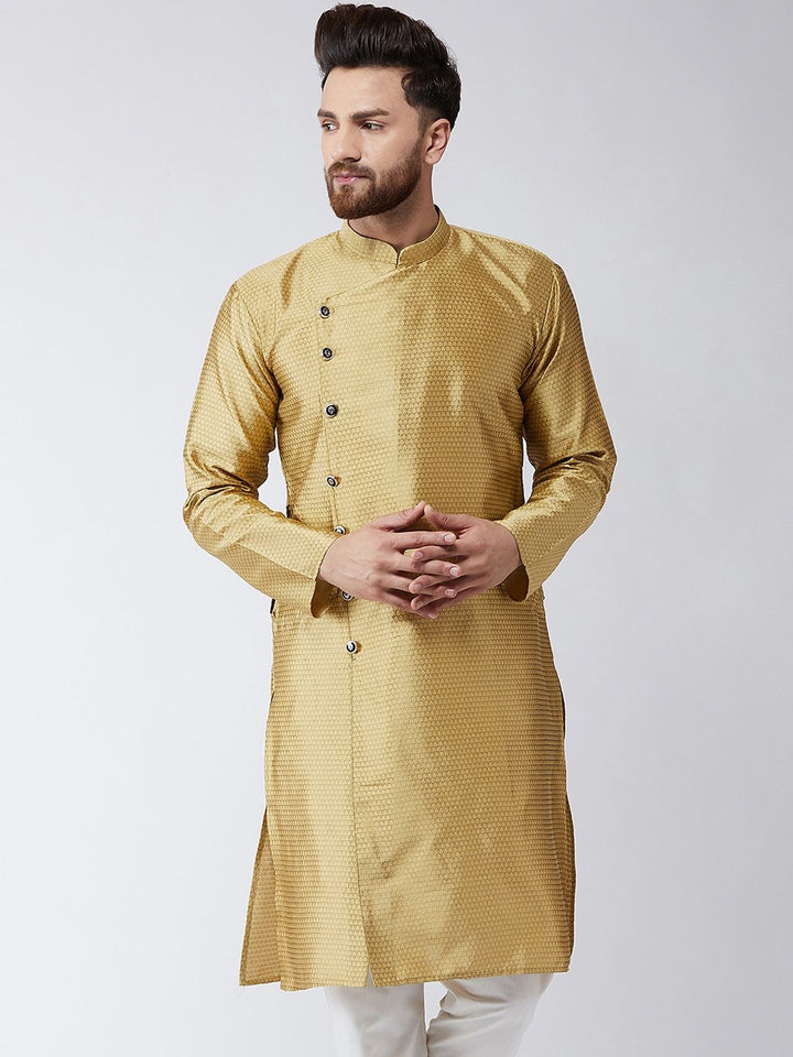 SOJANYA Lelaki Berwarna Emas Rekaan Tenun Kurta Lurus