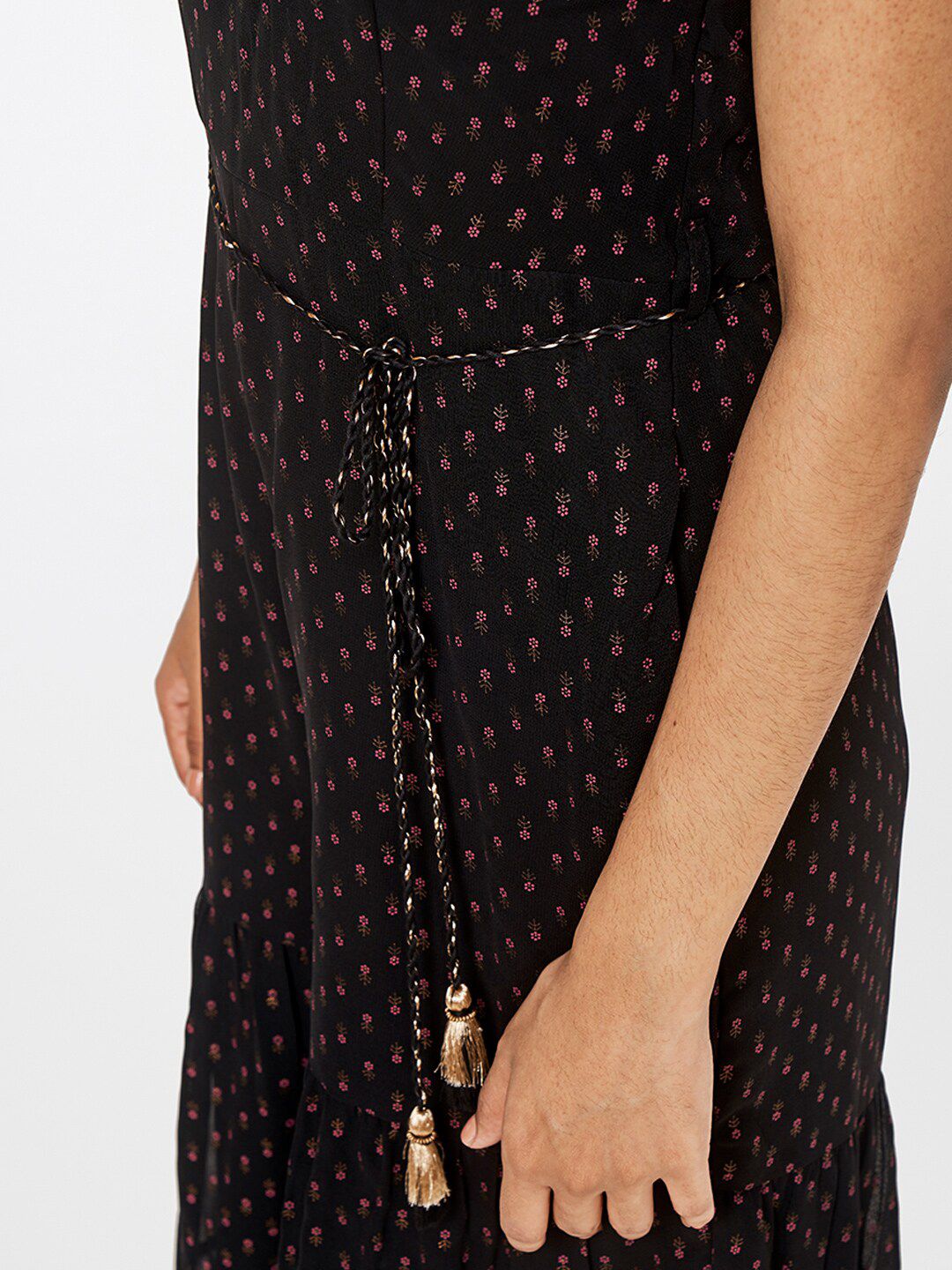 Global Desi Black & Pink Off-Shoulder Printed Jumpsuit