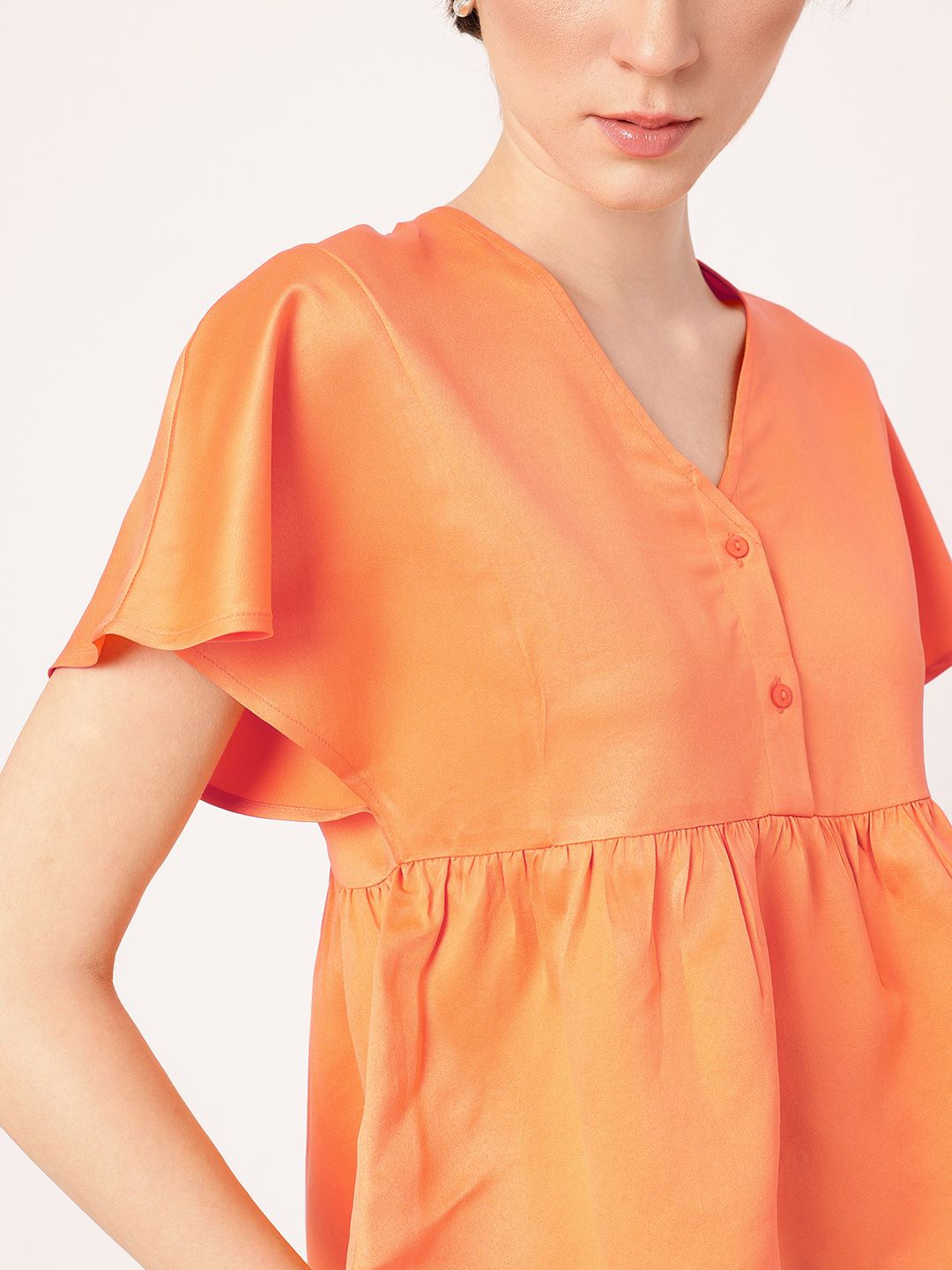 DressBerry Cute Chic Gathers Flutter Sleeve Back Tie-Up A-Line Top