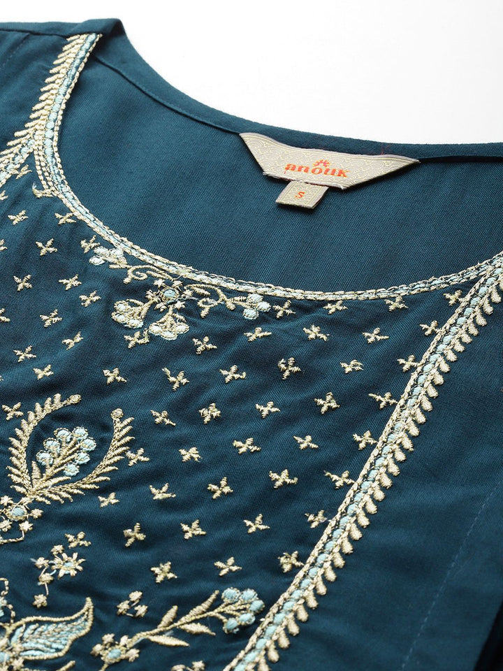 Anouk Ethnic Printed Yoke Embroidered Layered Kurta with Dupatta