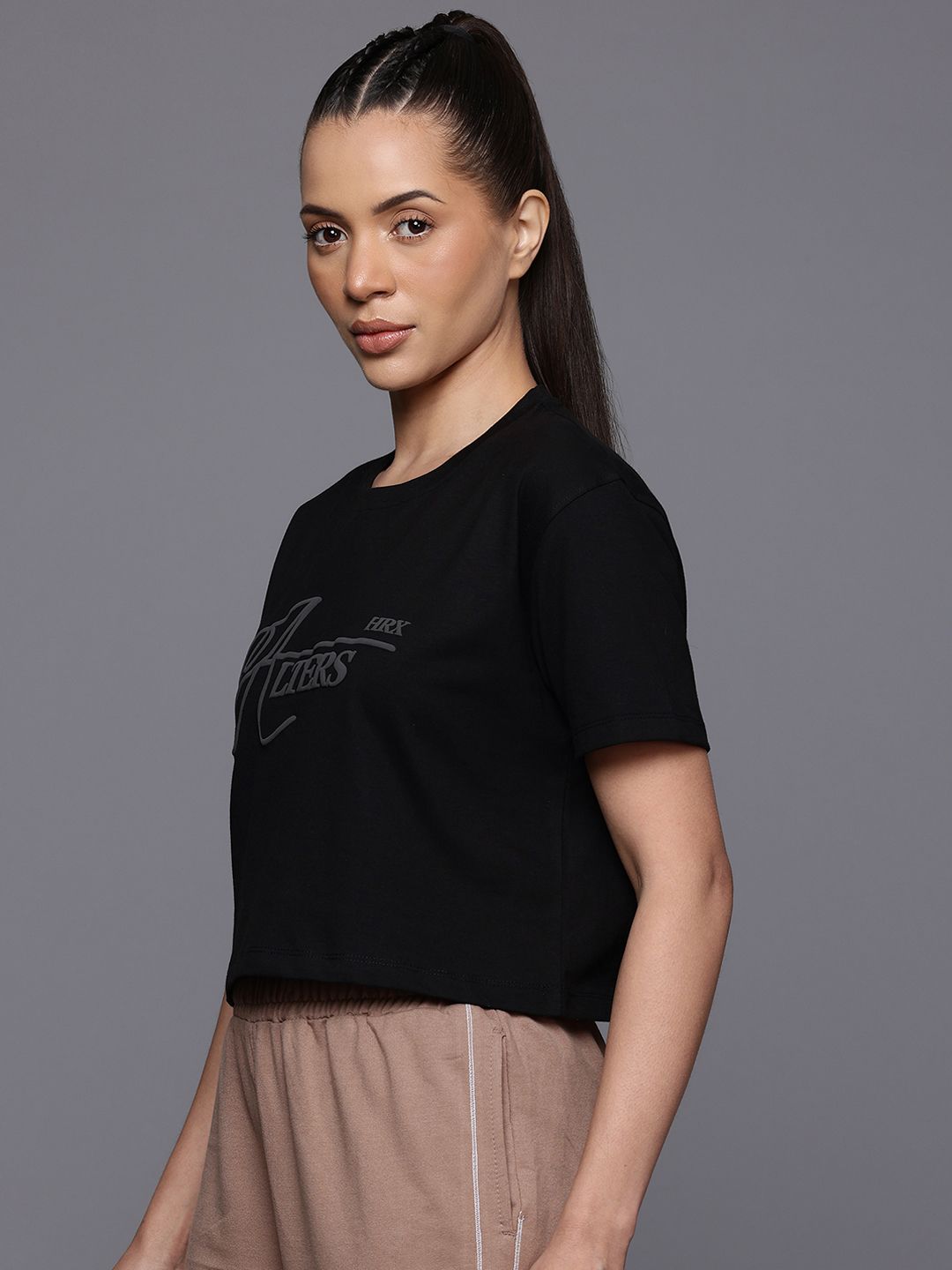 HRX by Hrithik Roshan Typography Print Crop T-shirt