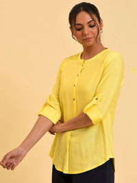 W Yellow Roll-Up Sleeves Shirt Style Top