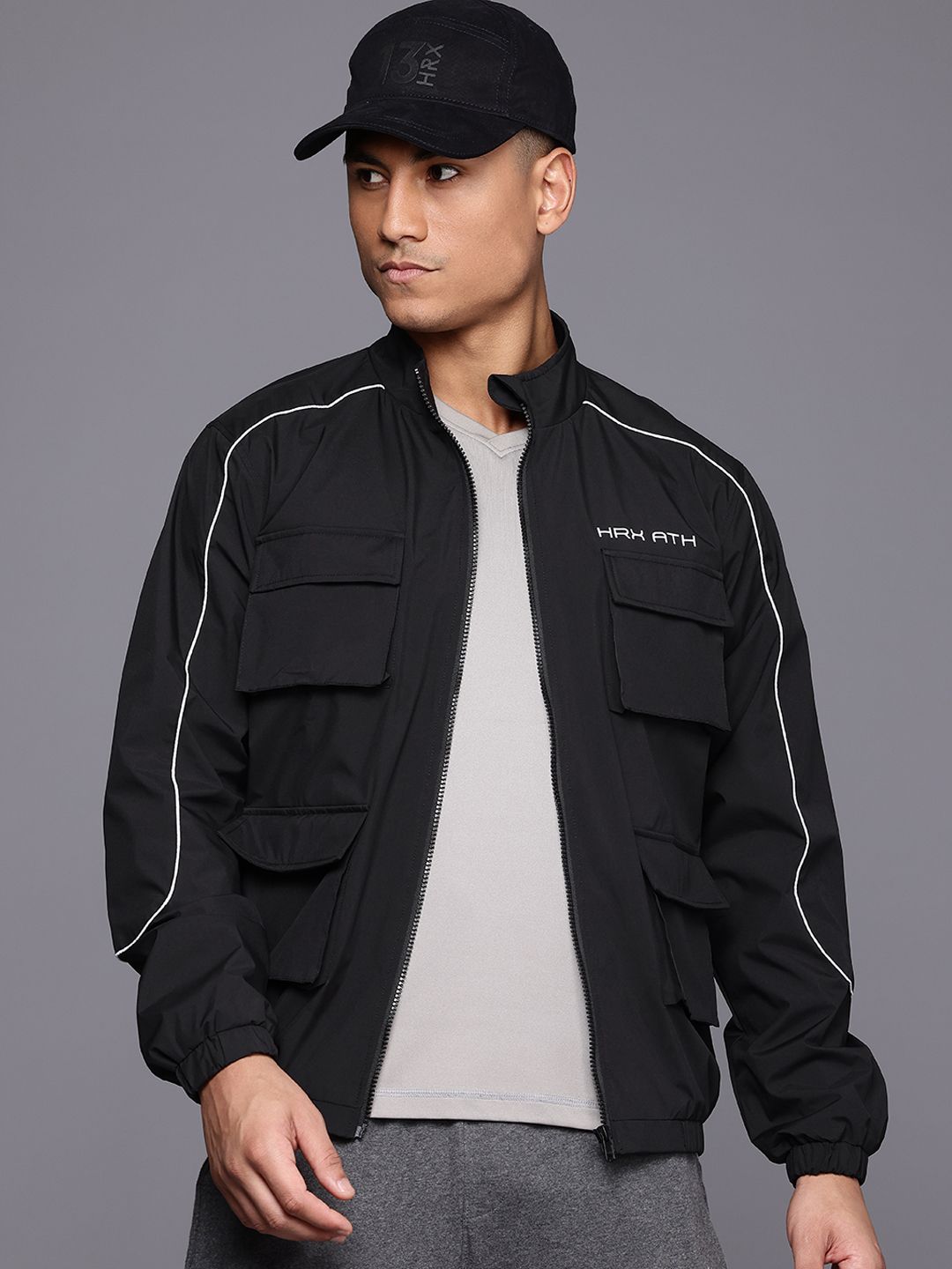 HRX by Hrithik Roshan Longline Cargo-Style Tailored Jacket