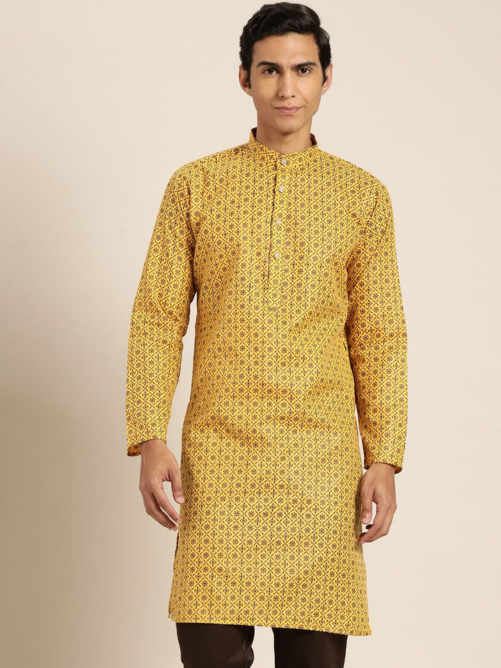SOJANYA Lelaki Motif Etnik Kerajang Printed Cotton Linen Kurta