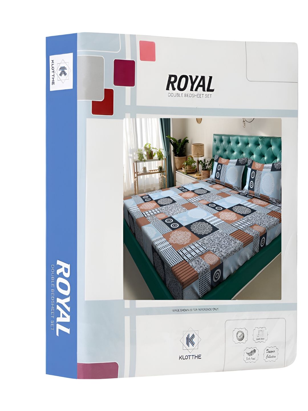 KLOTTHE Motif Etnik Biru Kapas 300 TC Cadar King dengan 2 Sarung Bantal-98 x 89 inci