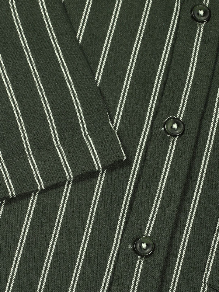 Thomas Scott Men Classic Slim Fit Spread Collar Vertical Striped Cotton Casual Shirt