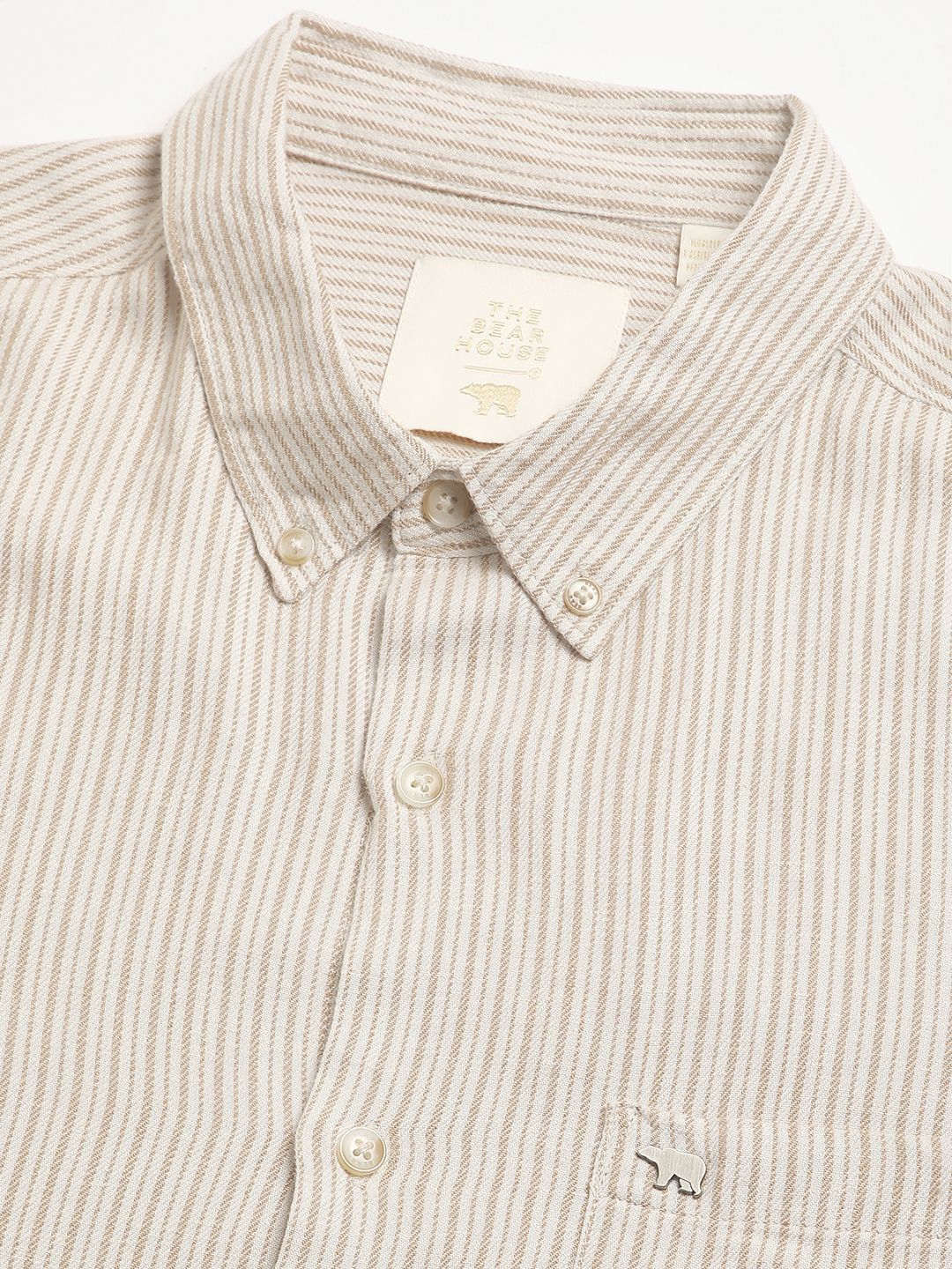 THE BEAR HOUSE Men Slim Fit Striped Casual Pure Cotton Shirt